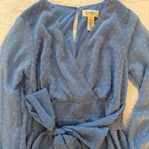 Blue Wrap Dress with Belt